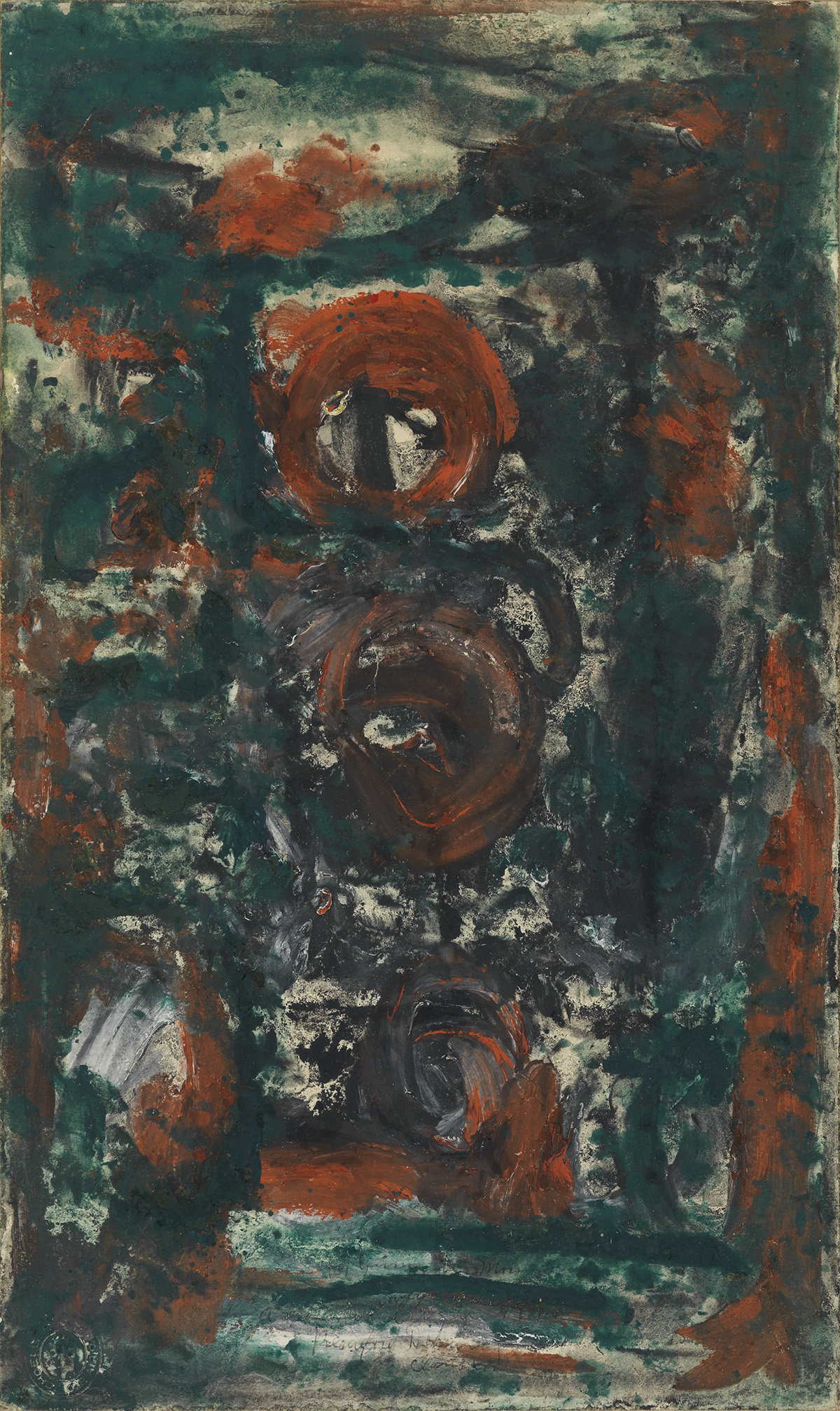 BEAUFORD DELANEY (1901 - 1979) Untitled (Composition in Green, Red and Black).